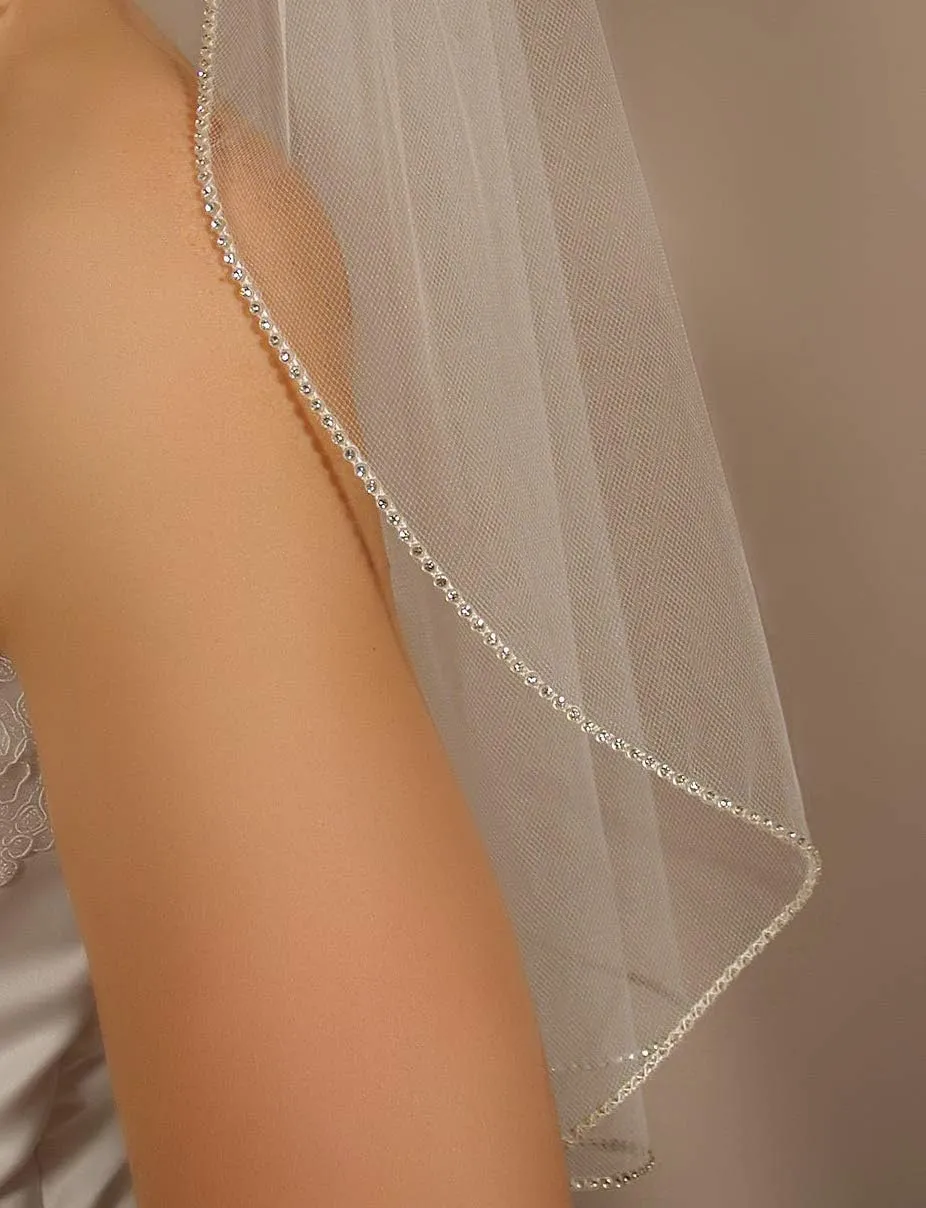 EllieHouse Womens Short Fingertip Length 1 Tier Lace Wedding Bridal Veil with Metal Comb L68