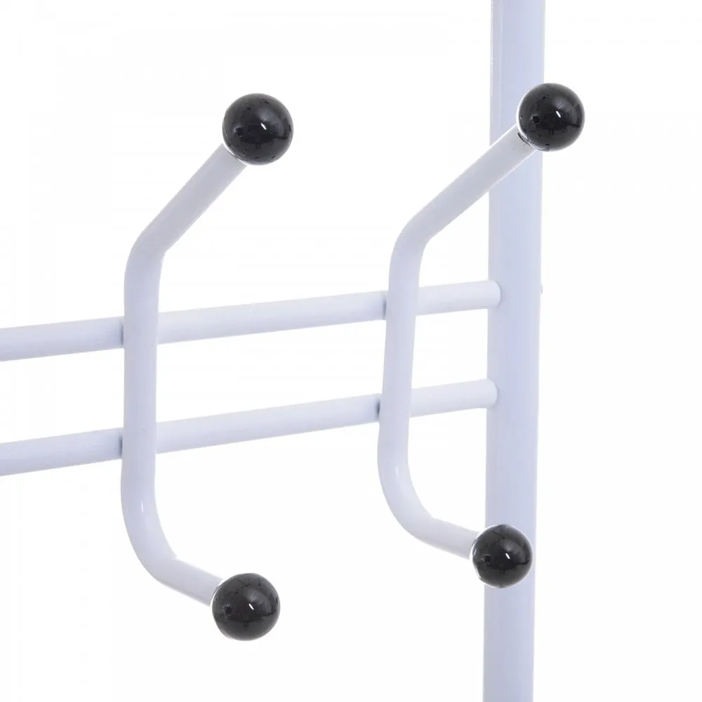 Entryway Coat Hanger Metal Multi-purpose 18 Hooks 3 Tier Shoes Rack Stand Hat Clothes Organizer Umbrella Stands - White
