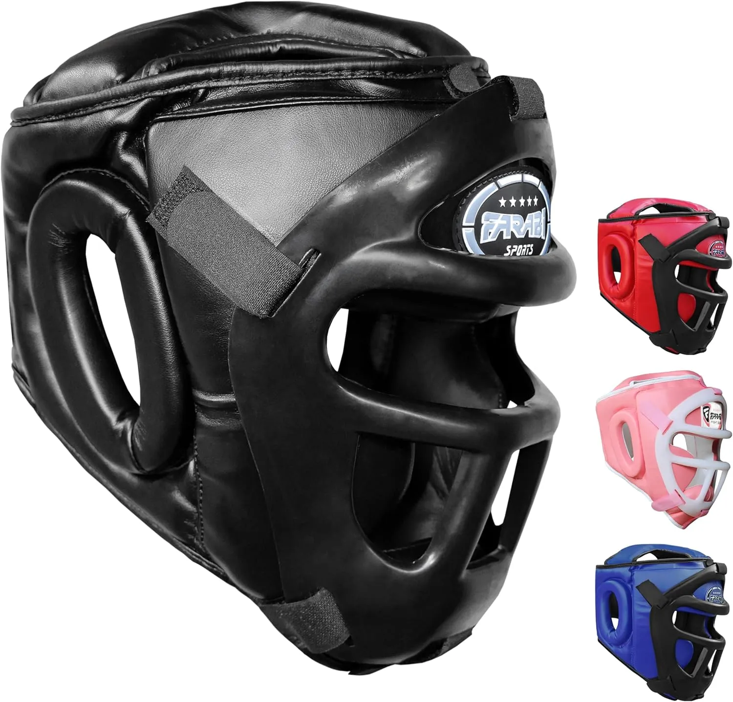 Farabi Sports Boxing Headgear Grill Head Gear MMA Training Kickboxing Sparring Gear Removable Front Bar Grill