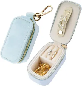FCGOD Velvet Mini Travel Jewelry Case - 2-in-1 Ring Holder Keychain Organizer, Portable Clutch for Earrings/Necklace, Wedding Party & Vacation Daily Storage Bag Gift for Women (Blue)