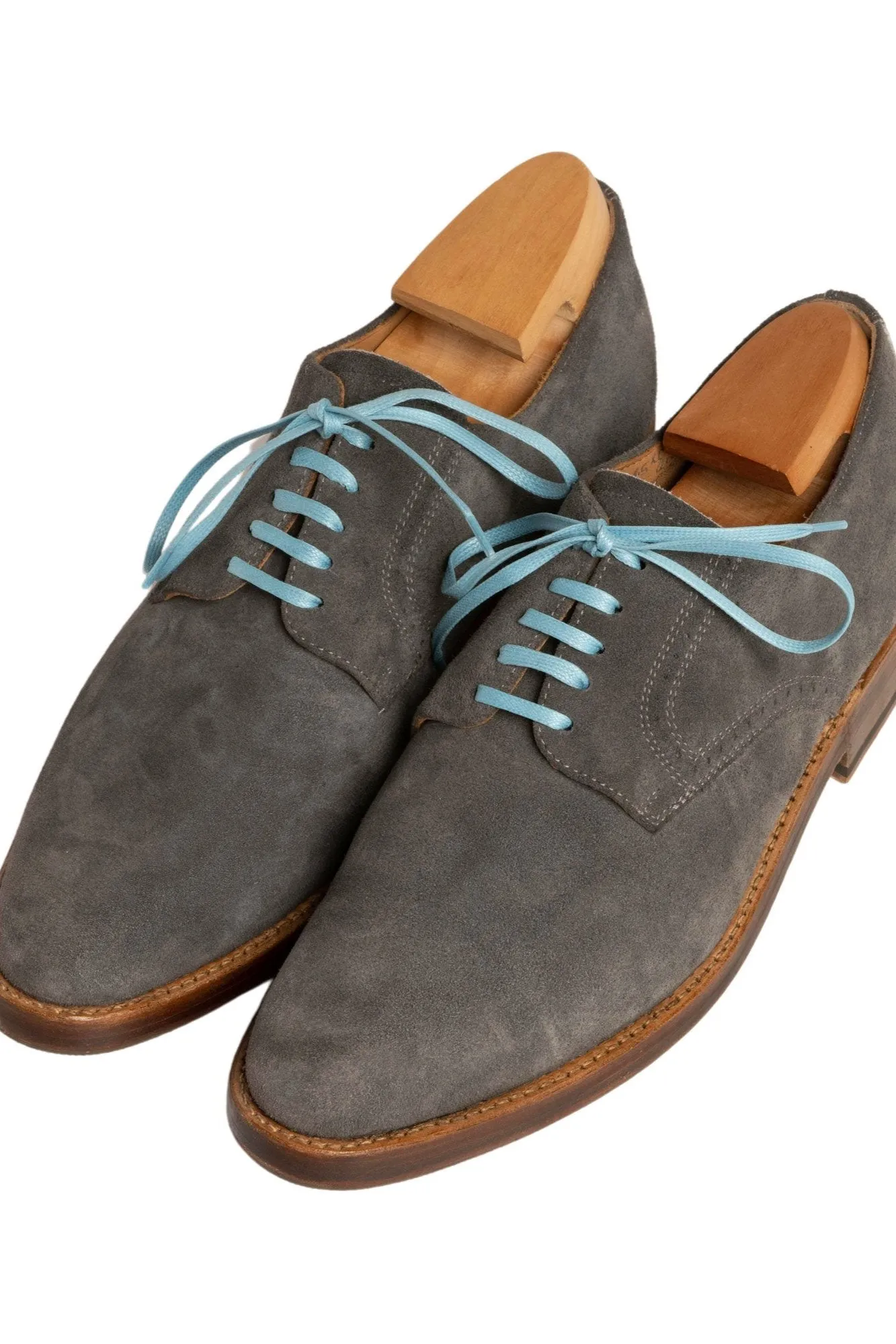 Flat Light Blue Waxed Cotton Shoelaces