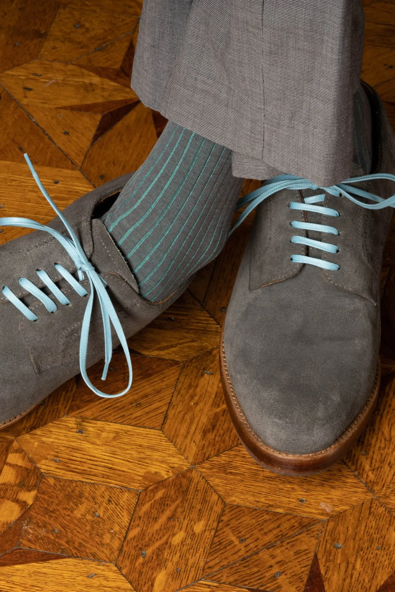 Flat Light Blue Waxed Cotton Shoelaces