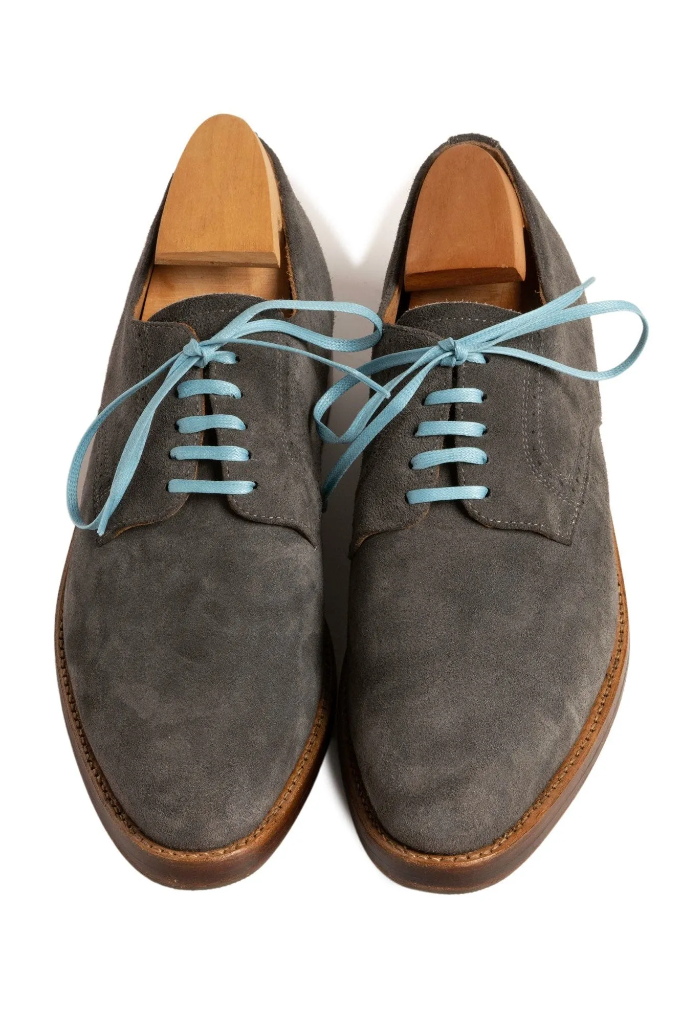 Flat Light Blue Waxed Cotton Shoelaces