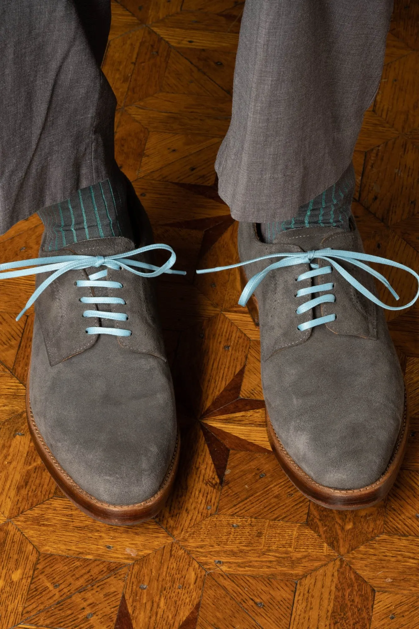 Flat Light Blue Waxed Cotton Shoelaces