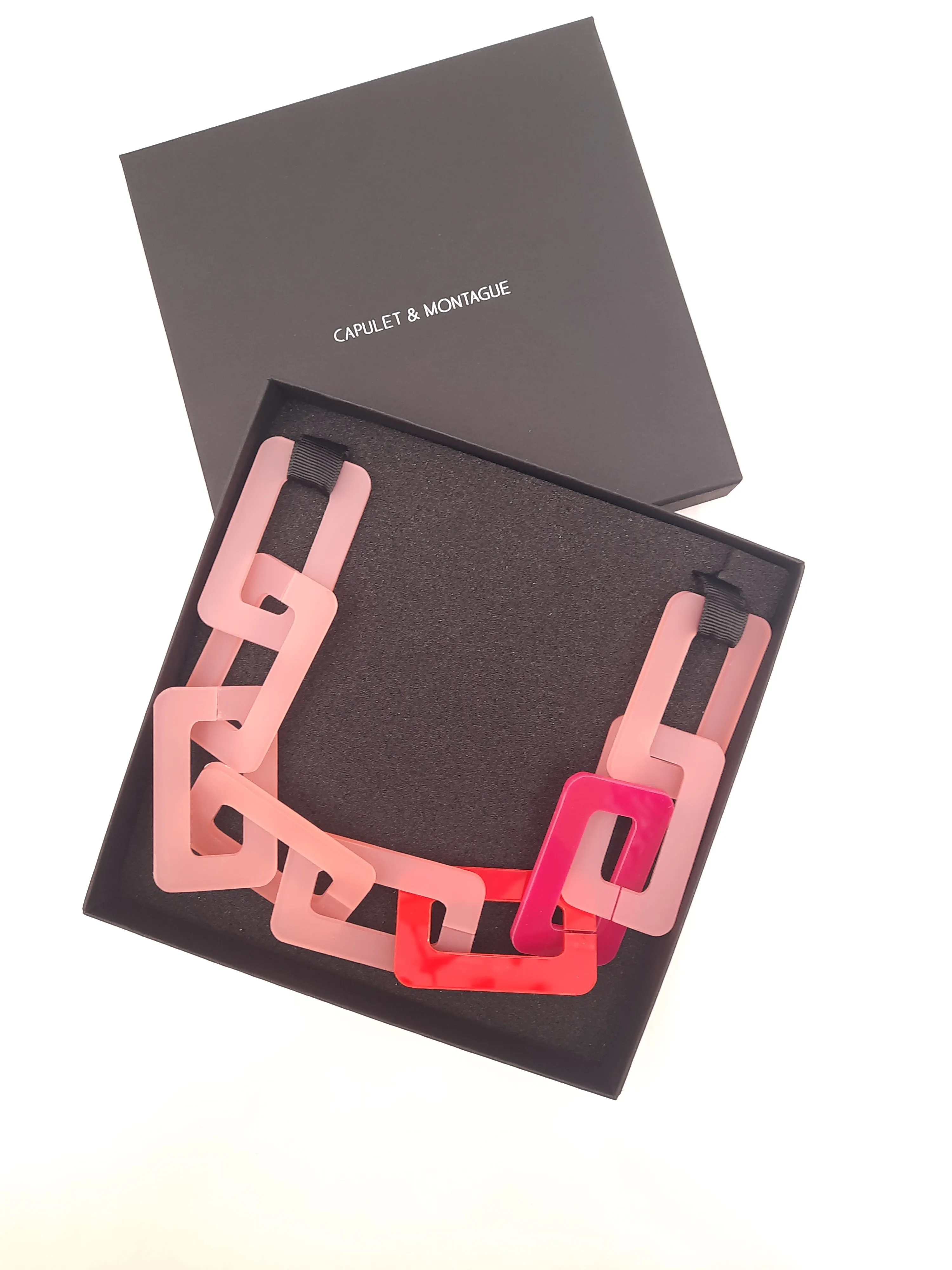 Fuchsia pink ,frost rose and red Chain Link Necklace