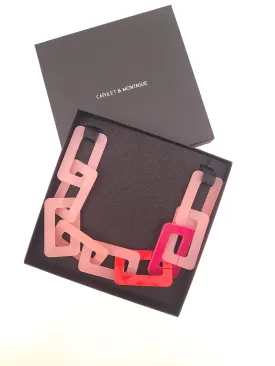 Fuchsia pink ,frost rose and red Chain Link Necklace