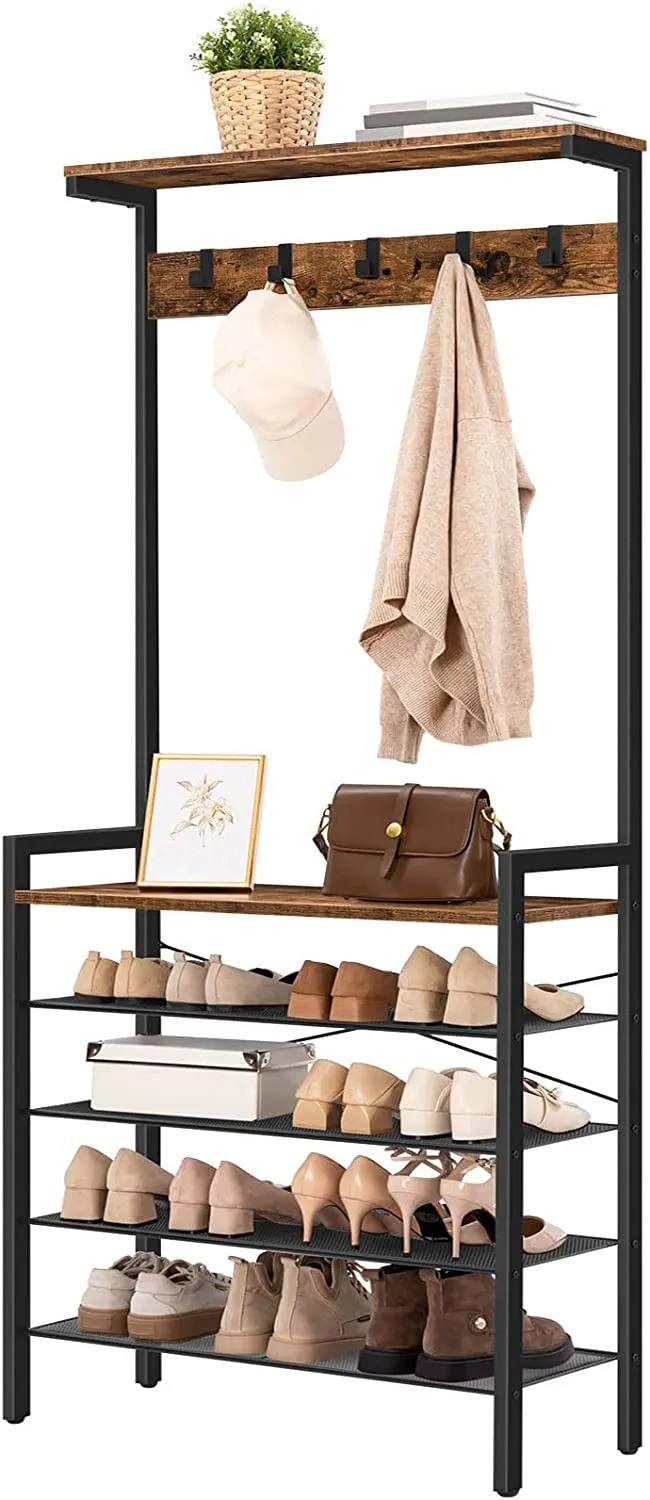 Hall Tree, Coat Rack, Shoe Rack, 5-tier Freestanding shelf, Shoe Storage