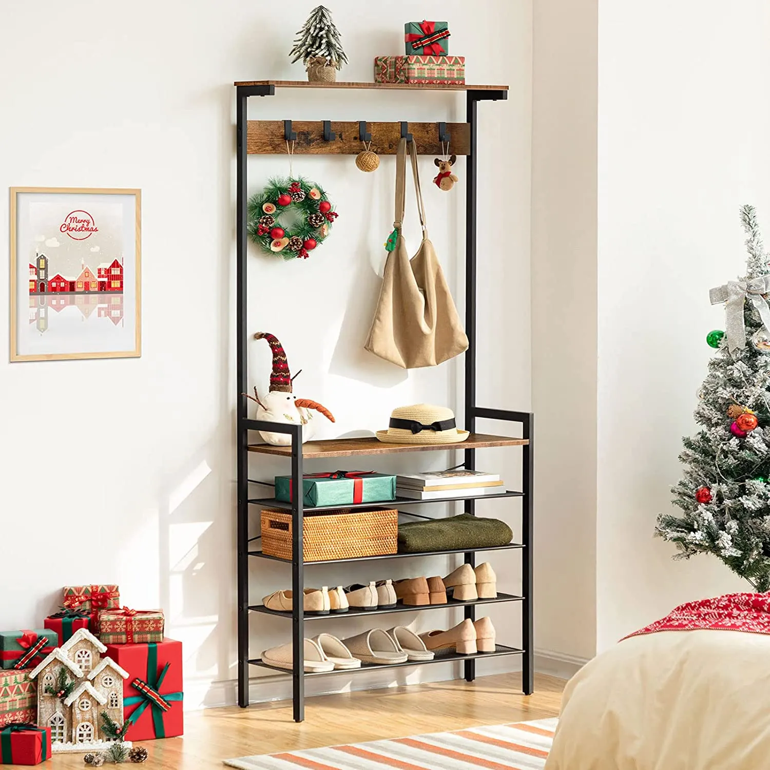 Hall Tree, Coat Rack, Shoe Rack, 5-tier Freestanding shelf, Shoe Storage
