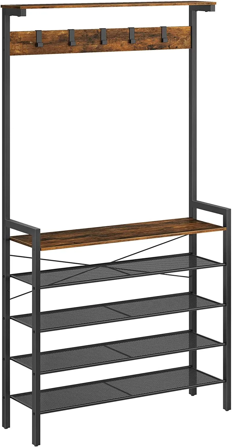 Hall Tree, Coat Rack, Shoe Rack, 5-tier Freestanding shelf, Shoe Storage