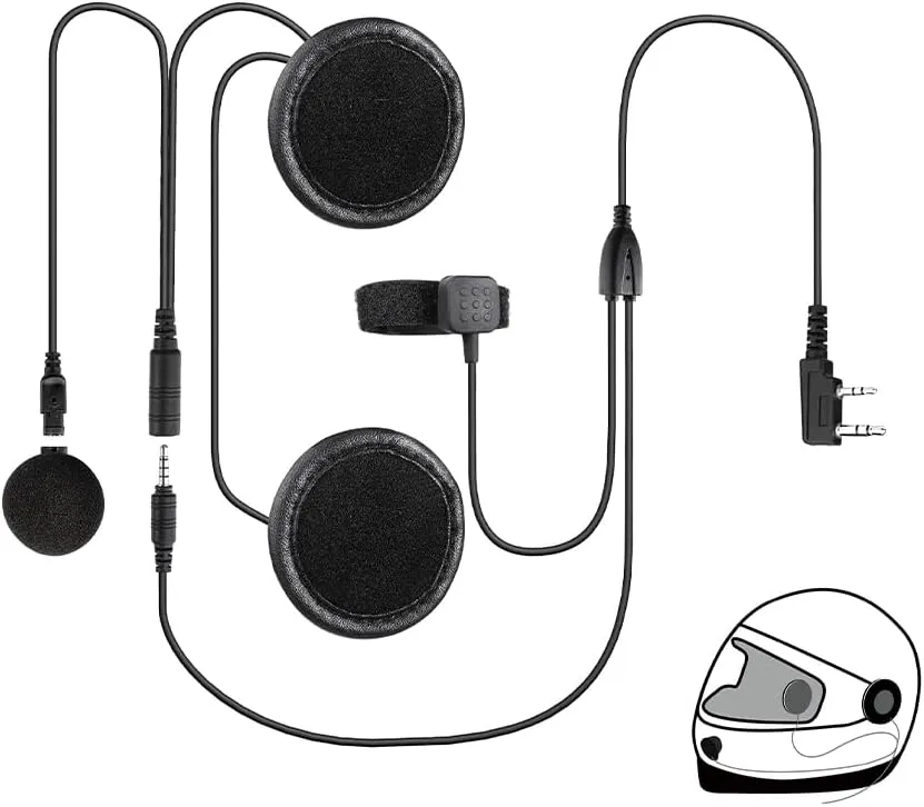 Helmet Microphone Kit, 2 PIN Full Face Motorcyle Earpiece Hedset for Kenwood, BaoFeng, Retevis Two Way Radio Walkie Talkie
