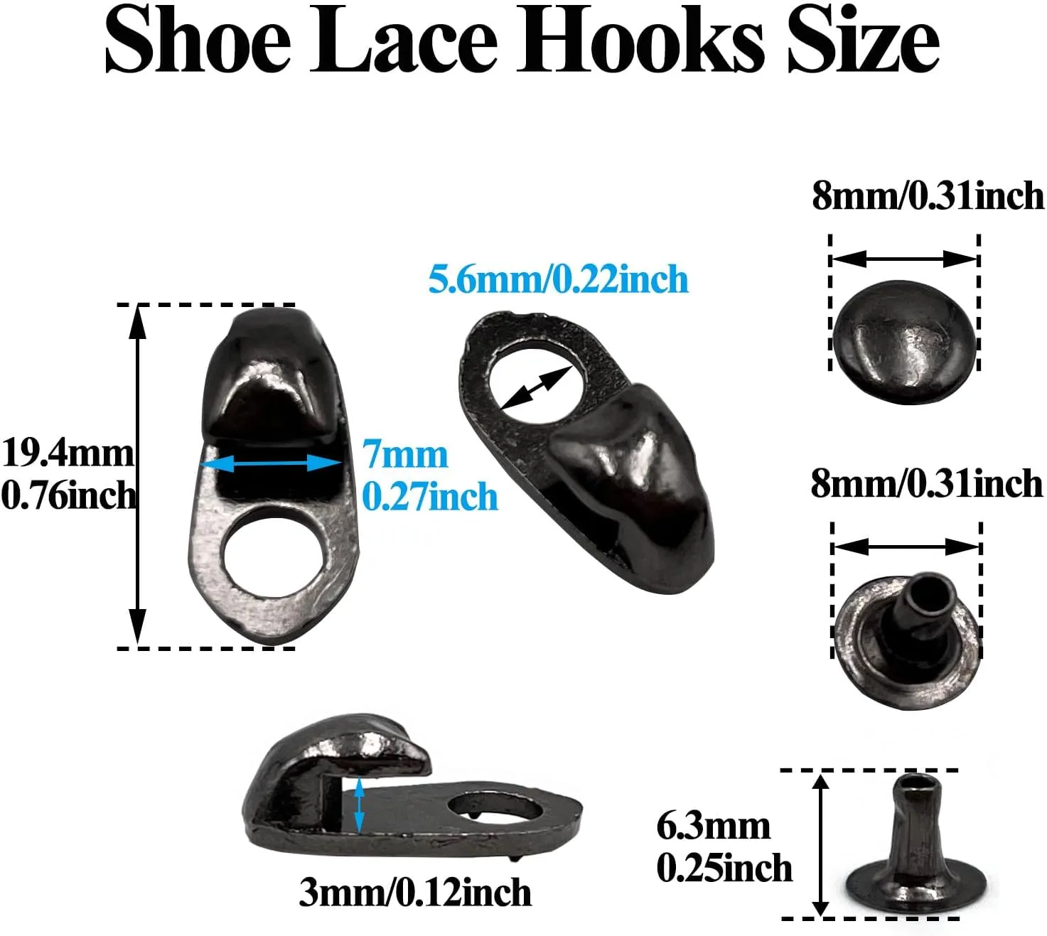 honigo 12 Sets Shoe Lace Hooks Gun Alloy Shoelace Buckles Boot Hooks with Rivets for Repair/Camp/Hike/Climb Accessories Black