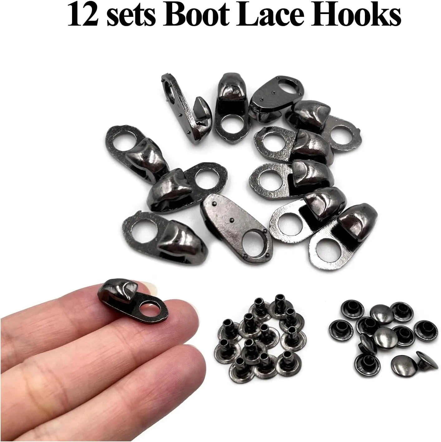 honigo 12 Sets Shoe Lace Hooks Gun Alloy Shoelace Buckles Boot Hooks with Rivets for Repair/Camp/Hike/Climb Accessories Black
