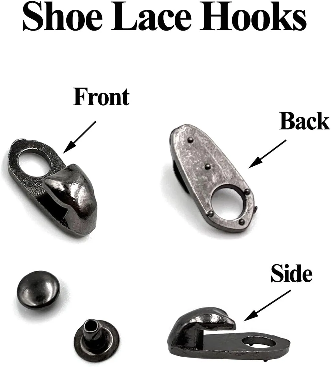 honigo 12 Sets Shoe Lace Hooks Gun Alloy Shoelace Buckles Boot Hooks with Rivets for Repair/Camp/Hike/Climb Accessories Black