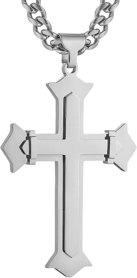 HZMAN Large Cross Necklace for Men High Polished Stainless Steel Heavy Oversize Cross Pendant Christian Faith Jewelry Gift 7mm Cuban Chain