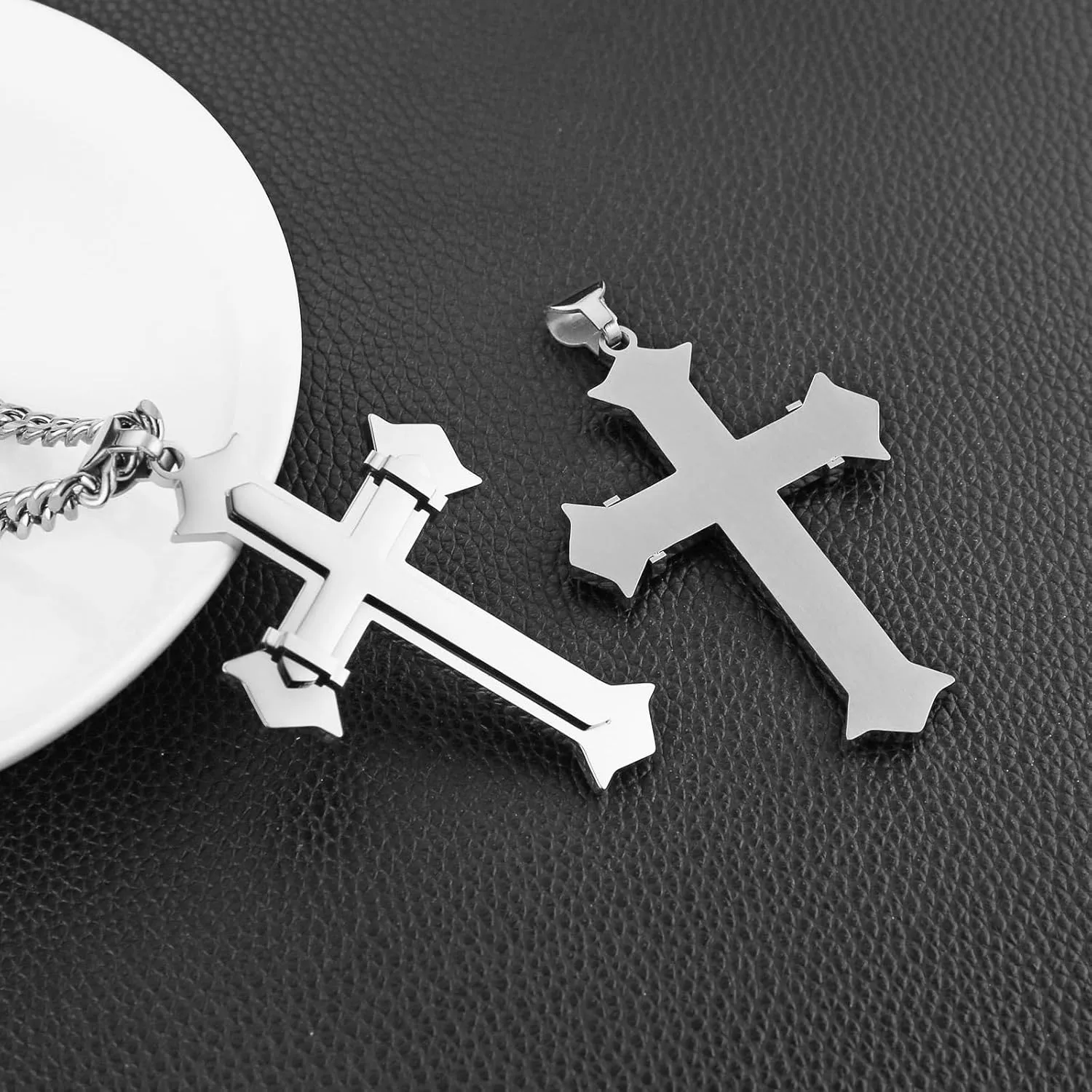 HZMAN Large Cross Necklace for Men High Polished Stainless Steel Heavy Oversize Cross Pendant Christian Faith Jewelry Gift 7mm Cuban Chain