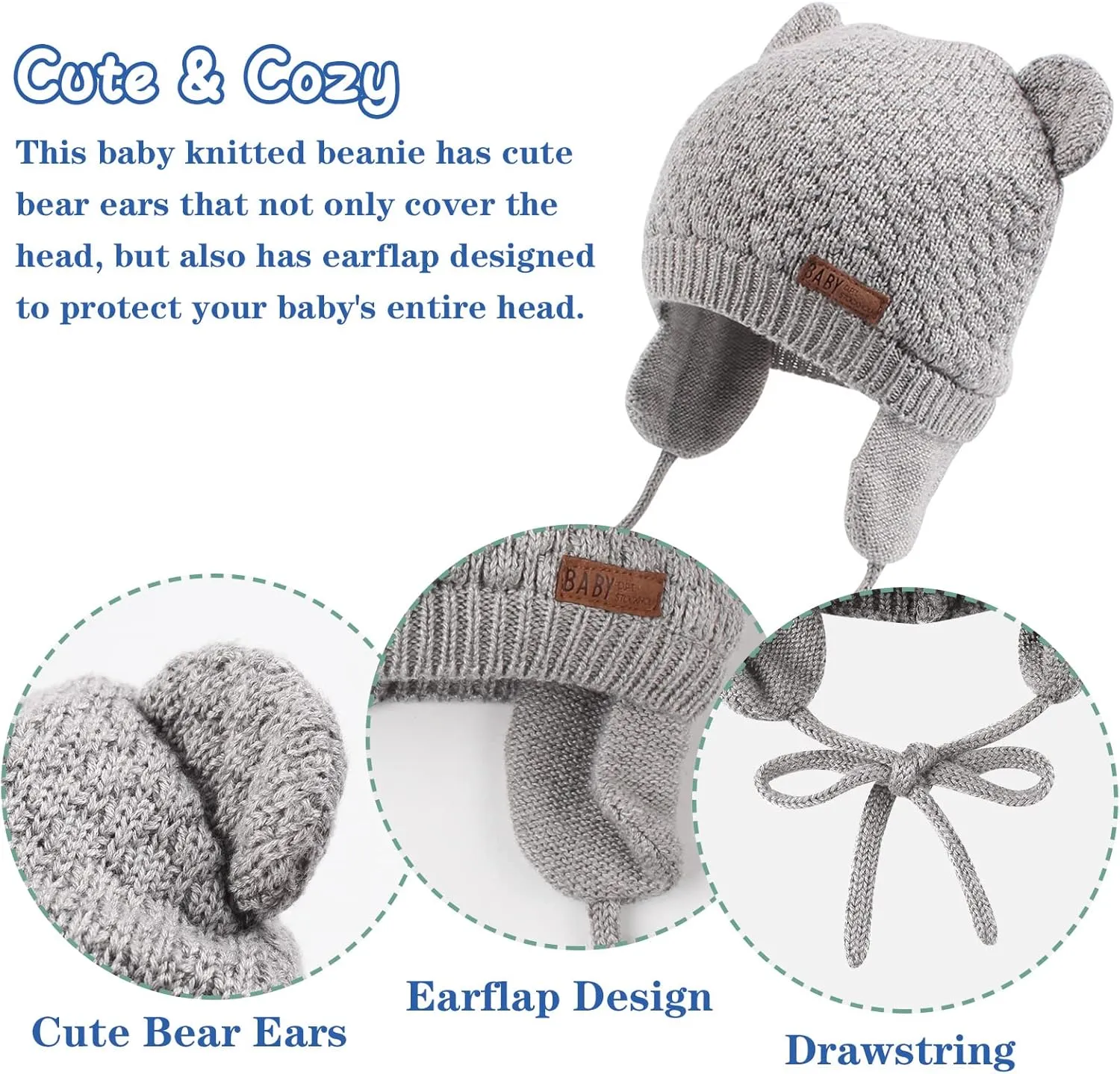 JANGANNSA Cute Knitted Boys Girls Christmas Beanie Warm Earflap Winter Hat Infant Toddler Baby Beanie 0-2Y