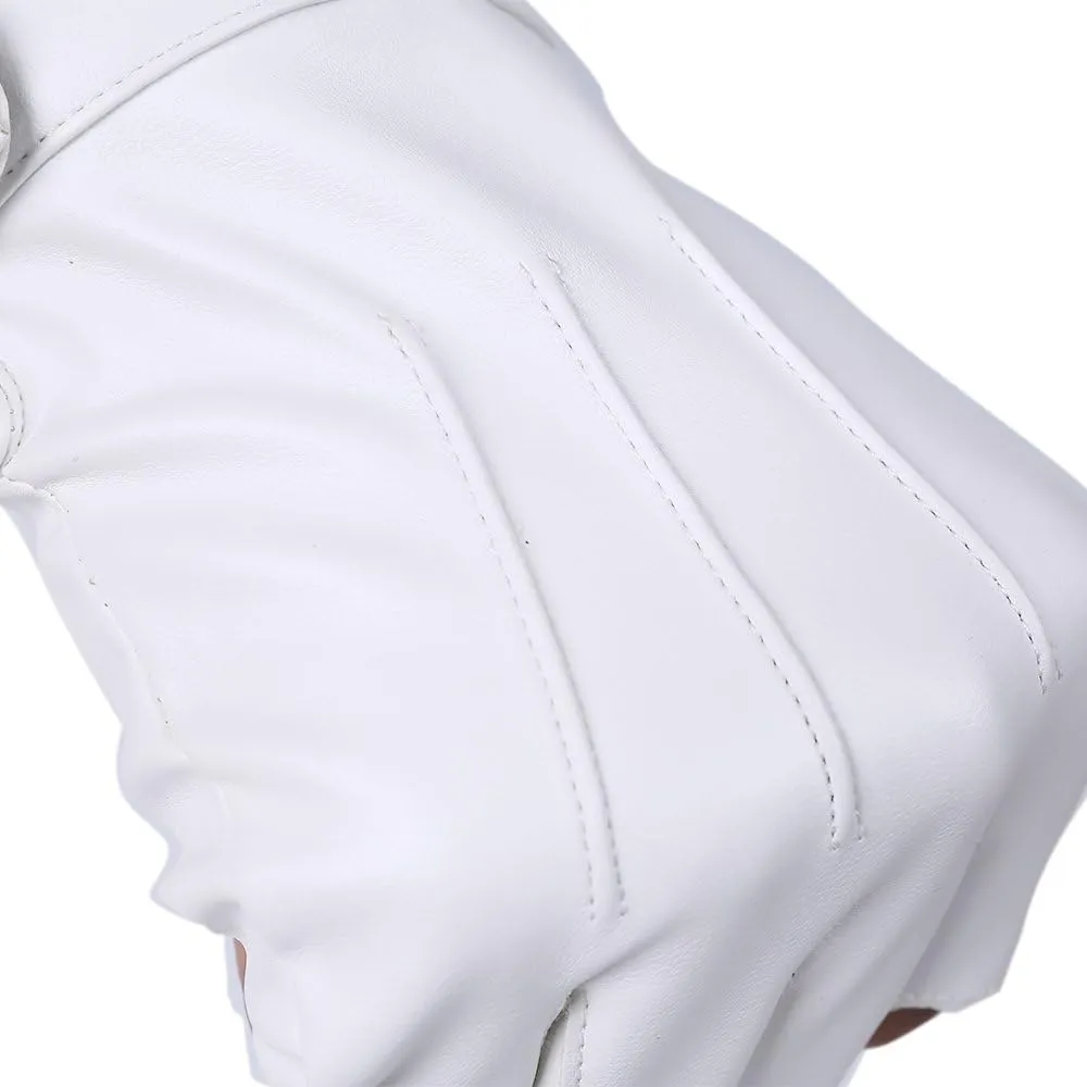 JISEN Men PU Leather Punk Half Finger Snap Performance Gloves