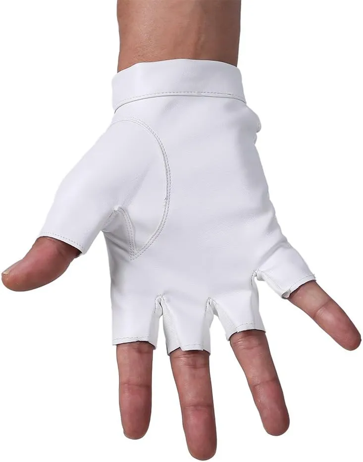 JISEN Men PU Leather Punk Half Finger Snap Performance Gloves