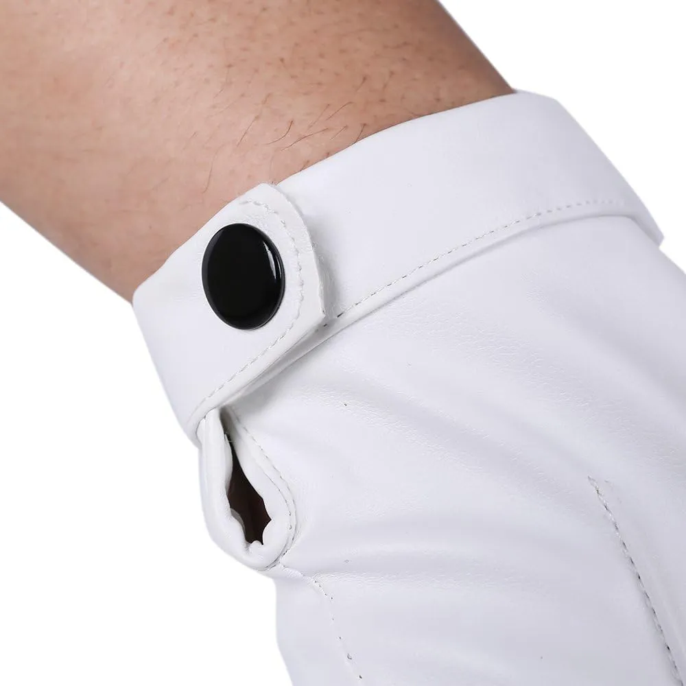 JISEN Men PU Leather Punk Half Finger Snap Performance Gloves