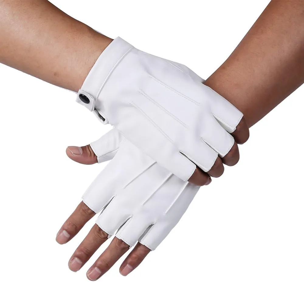 JISEN Men PU Leather Punk Half Finger Snap Performance Gloves
