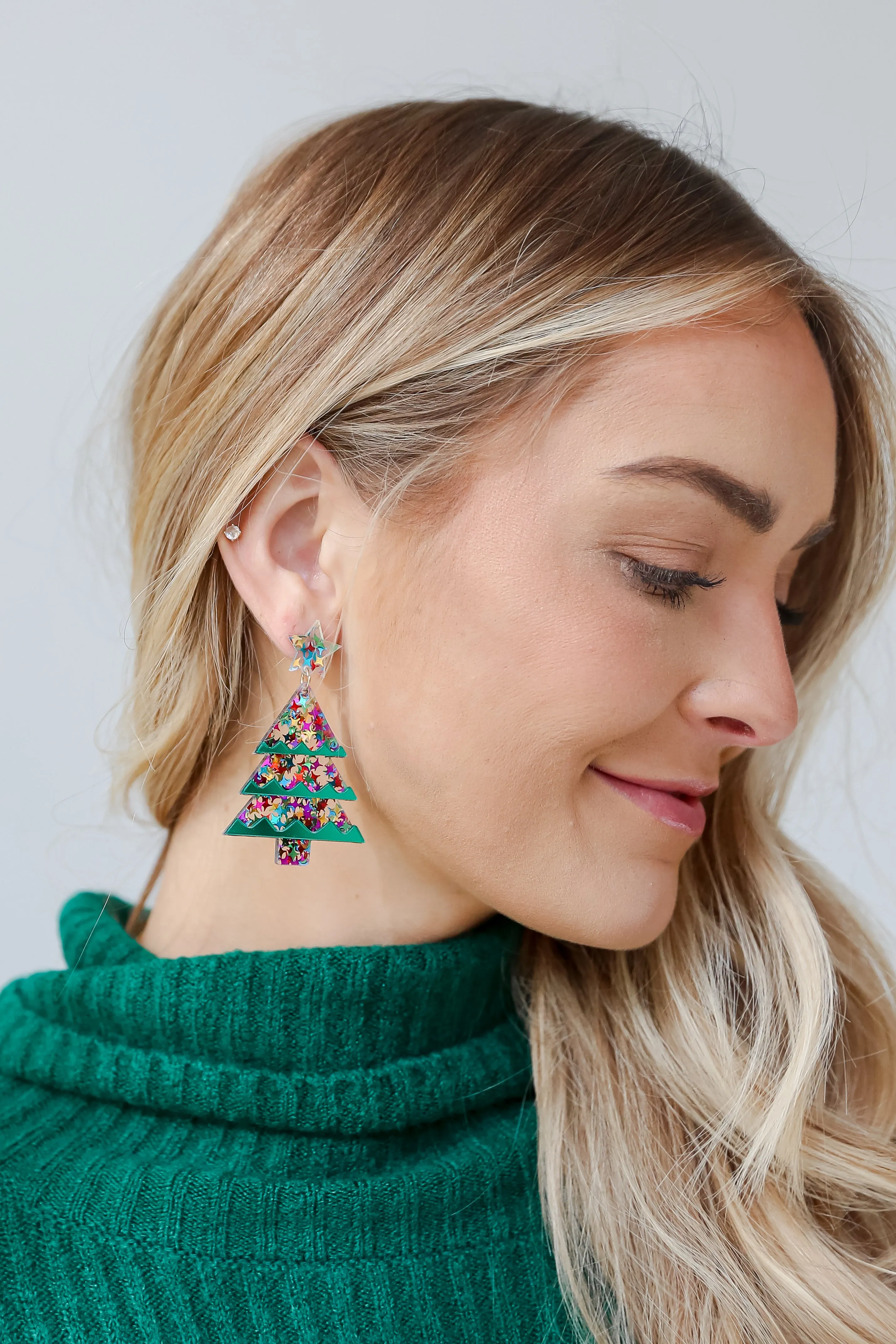 Joy Christmas Tree Drop Earrings