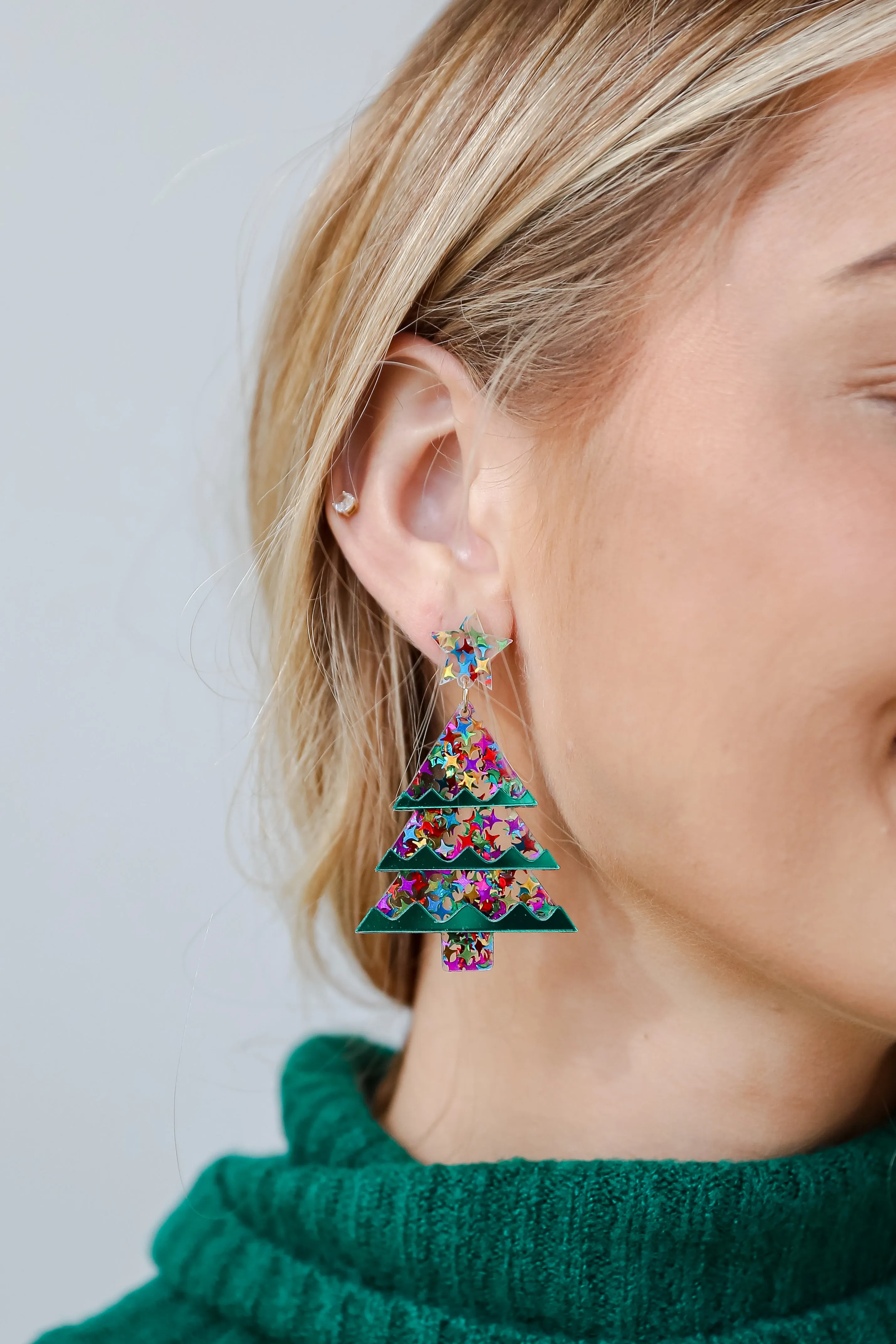 Joy Christmas Tree Drop Earrings