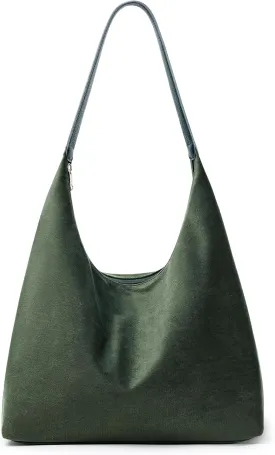KALIDI Vintage 15L Hobo Bag Faux Suede Tote Zipper Work Bag Vegan Leather Shoulder Strap for Women Travel Purse