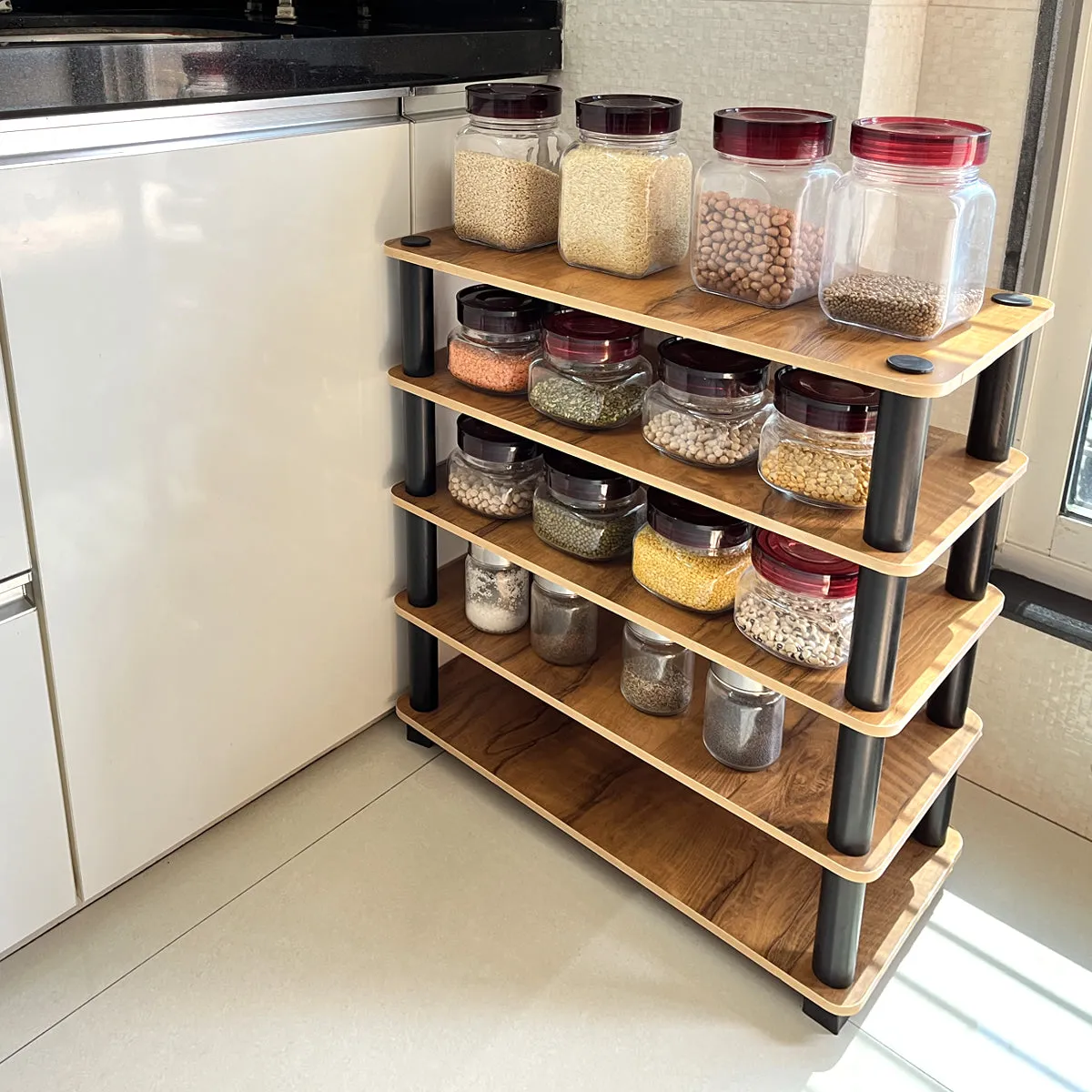 Kawachi Multipurpose Wooden Display Kitchen Storage Shelves Shoe Rack Organizer with Utility Storage Stand-KW86 - Beige