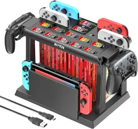 Kytok Switch Games Organizer Station with Controller Charger, Charging Dock for Nintendo Switch & OLED Joycons, Storage and Organizer for Games, TV Dock, Pro Controller, Accessories Kit