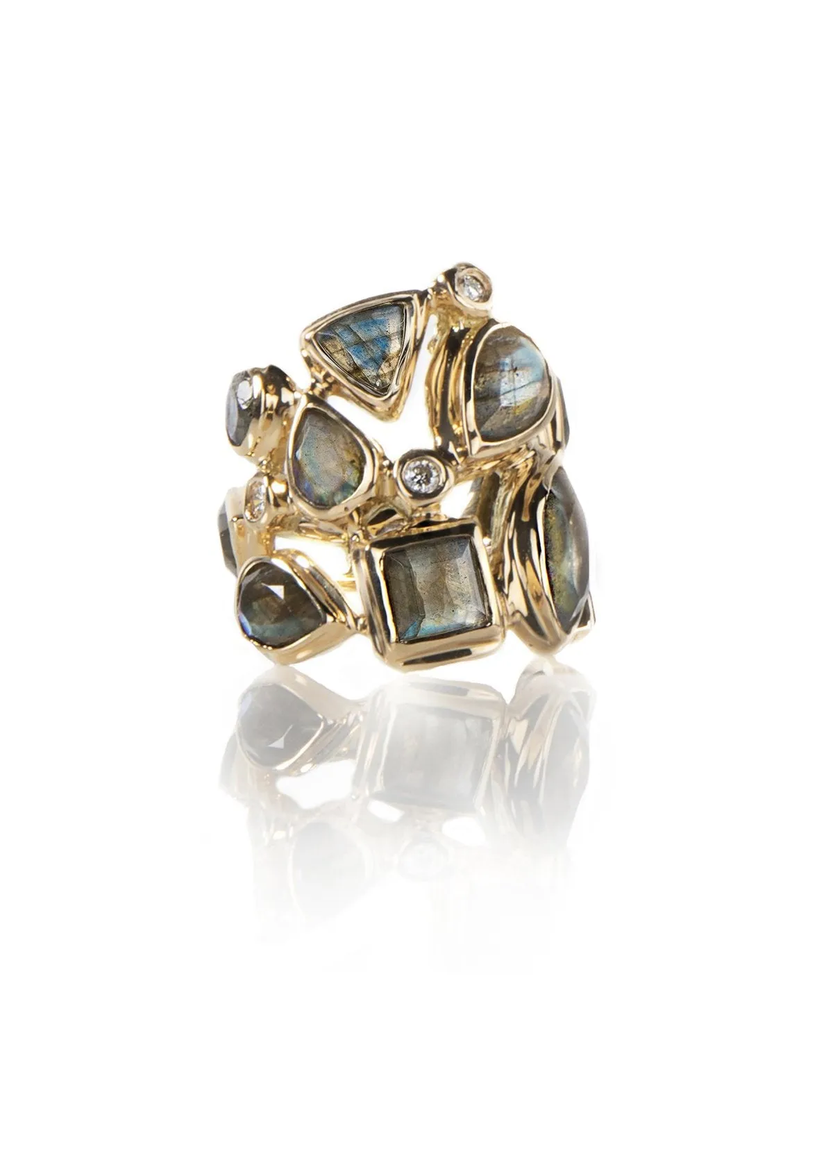 Labradorite & Diamond 18K Gold Mosaic Statement Ring