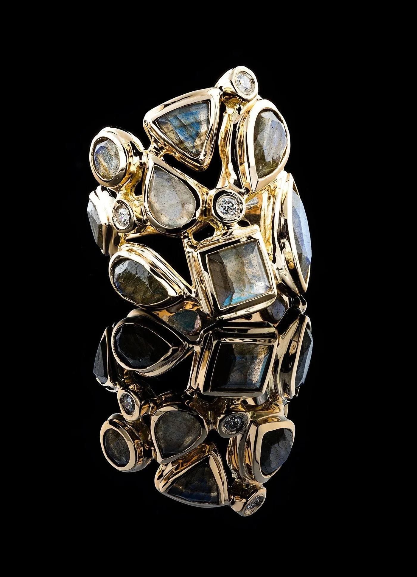 Labradorite & Diamond 18K Gold Mosaic Statement Ring