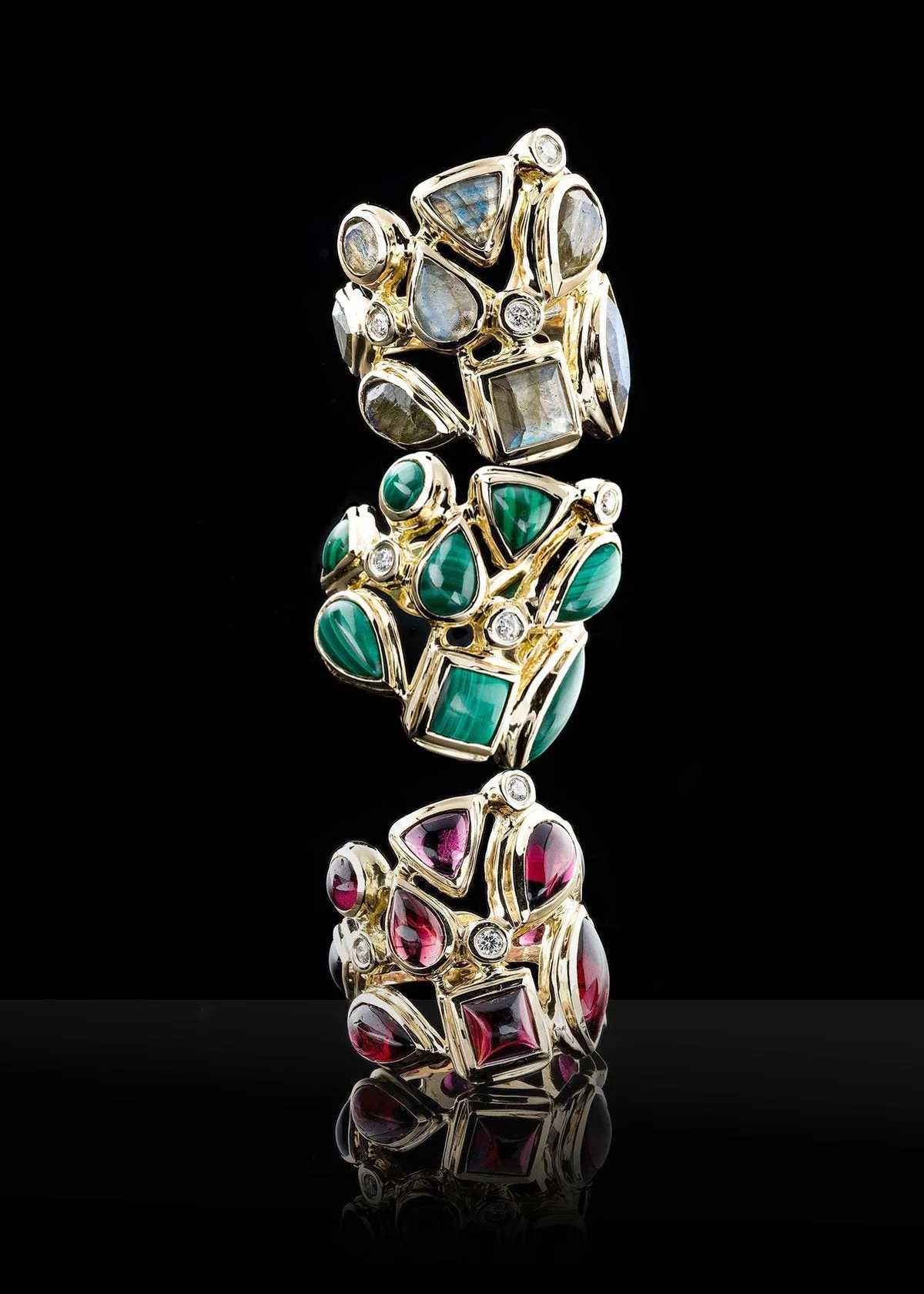 Labradorite & Diamond 18K Gold Mosaic Statement Ring