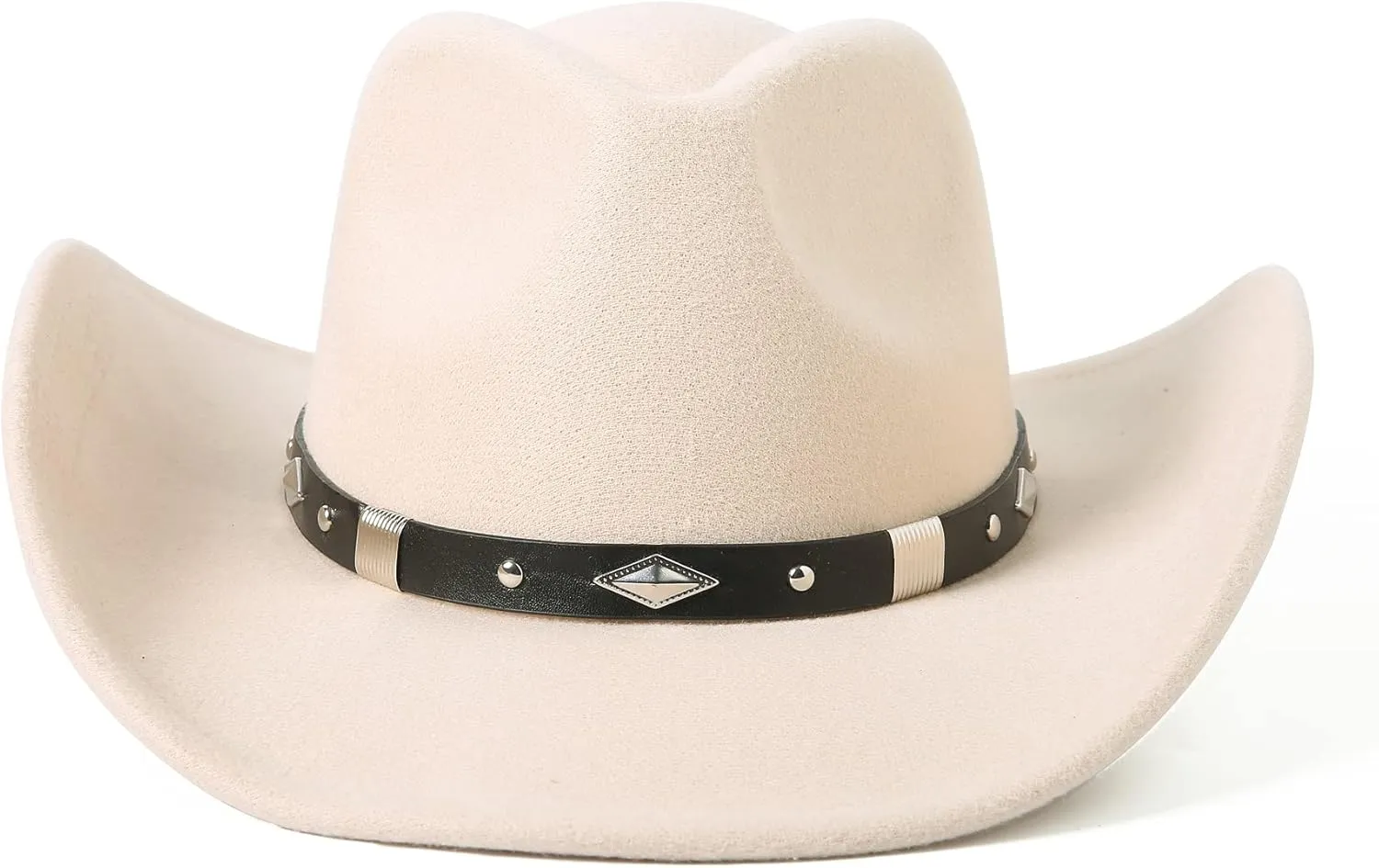 Lanzom Women Men Classic Felt Wide Brim Western Cowboy Cowgirl Hat with Belt Buckle