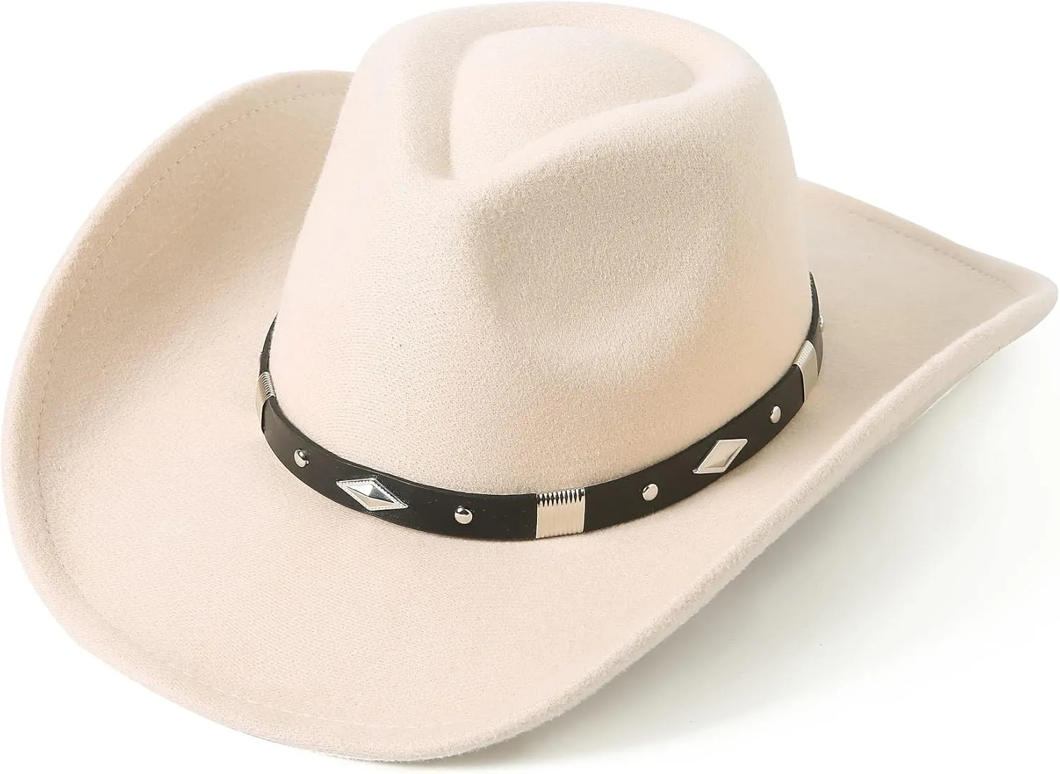 Lanzom Women Men Classic Felt Wide Brim Western Cowboy Cowgirl Hat with Belt Buckle