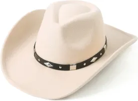 Lanzom Women Men Classic Felt Wide Brim Western Cowboy Cowgirl Hat with Belt Buckle