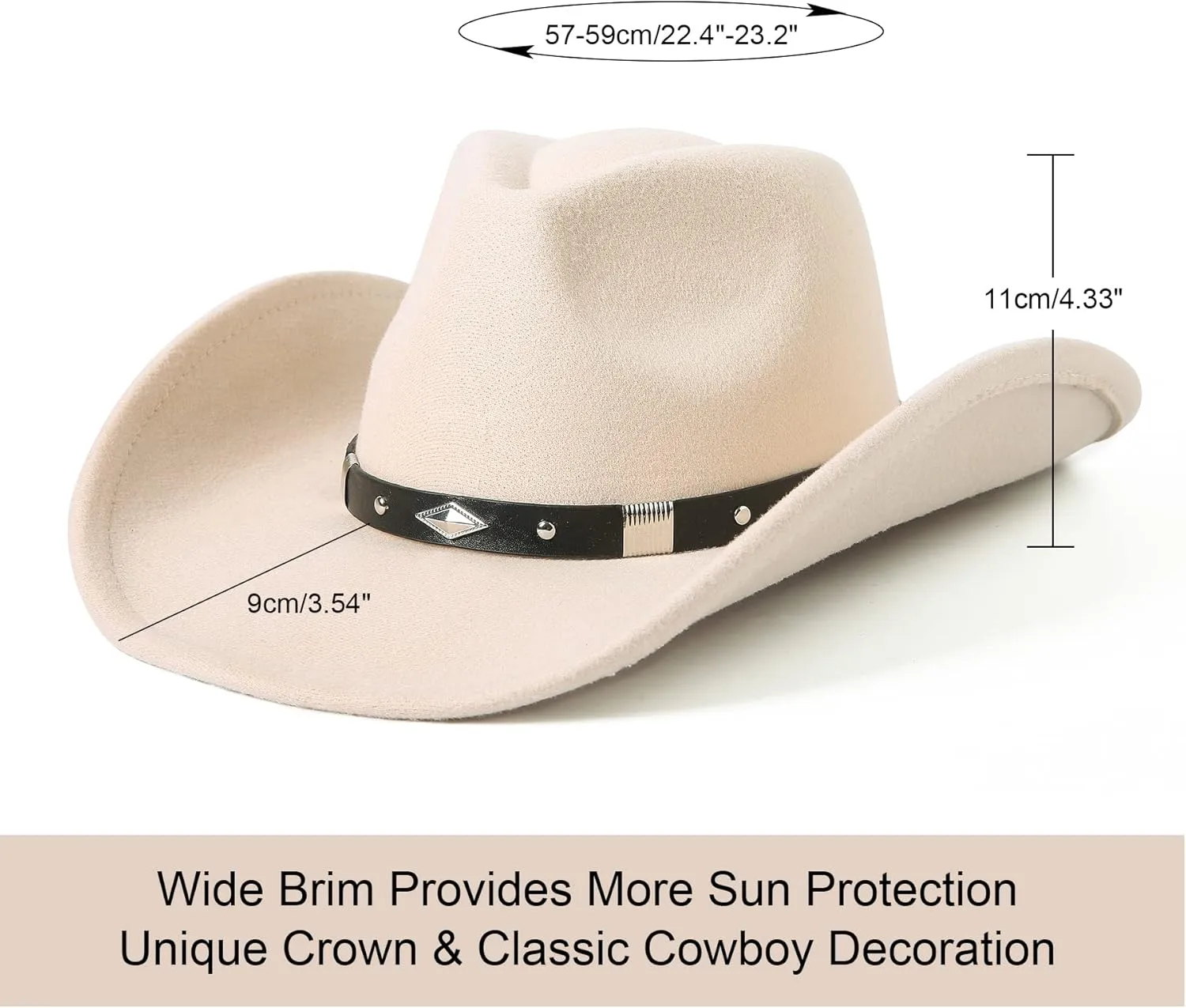 Lanzom Women Men Classic Felt Wide Brim Western Cowboy Cowgirl Hat with Belt Buckle