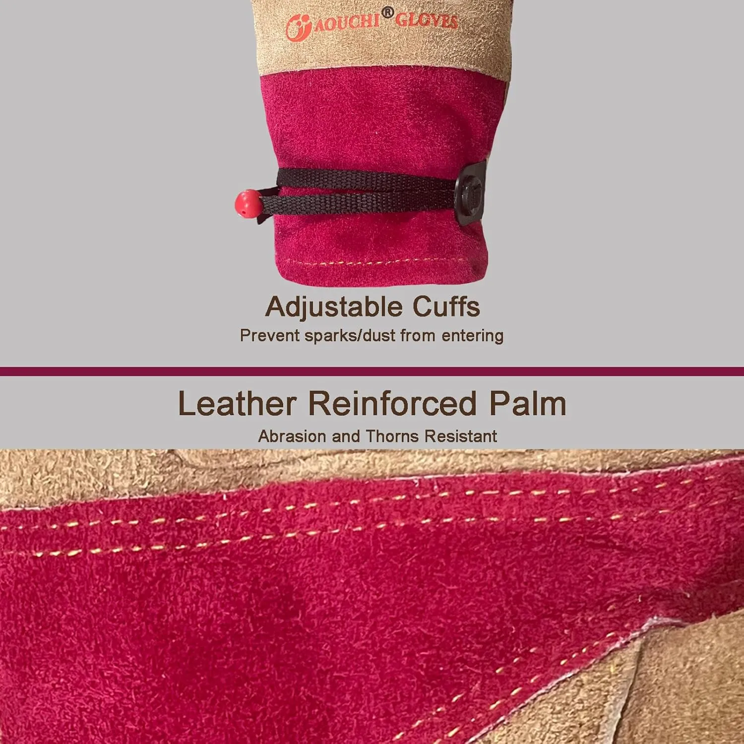 Leather Work Gloves for Women with Cotton Lining, Thorn Proof Gardening Gloves for TIG/MIG Welding, Construction (Rose Red, Small)
