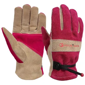 Leather Work Gloves for Women with Cotton Lining, Thorn Proof Gardening Gloves for TIG/MIG Welding, Construction (Rose Red, Small)
