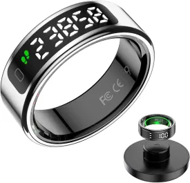 LED Smart Ring Health Tracker, Wireless Charging Ring, Health Rings for Men & Women, Waterproof Fitness Tracker (Silver, 8#)