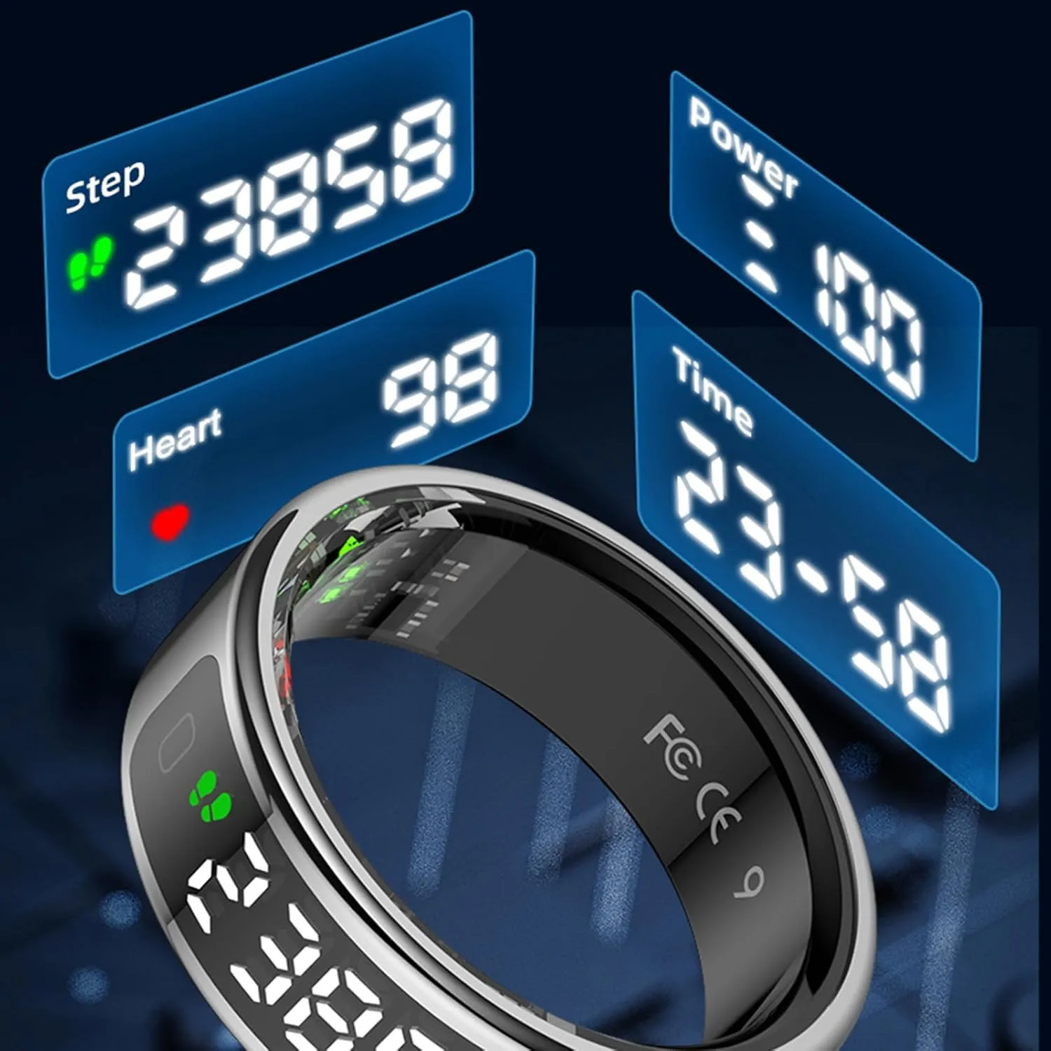 LED Smart Ring Health Tracker, Wireless Charging Ring, Health Rings for Men & Women, Waterproof Fitness Tracker (Silver, 8#)