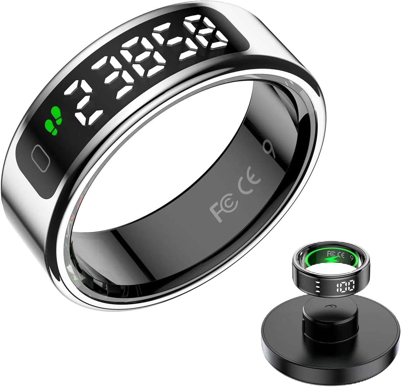 LED Smart Ring Health Tracker, Wireless Charging Ring, Health Rings for Men & Women, Waterproof Fitness Tracker (Silver, 8#)