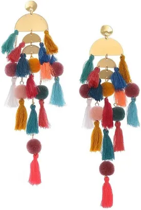 Long Tassel Earrings for Women Colorful Fringe Drop Dangle Earrings Bohemian Hawaiian Summer Beach Jewelry for Womens Vacation Outfits