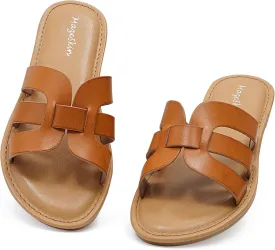 mazeskin Womens Memory Foam H-Band Summer Dressy Flat Slide Sandals