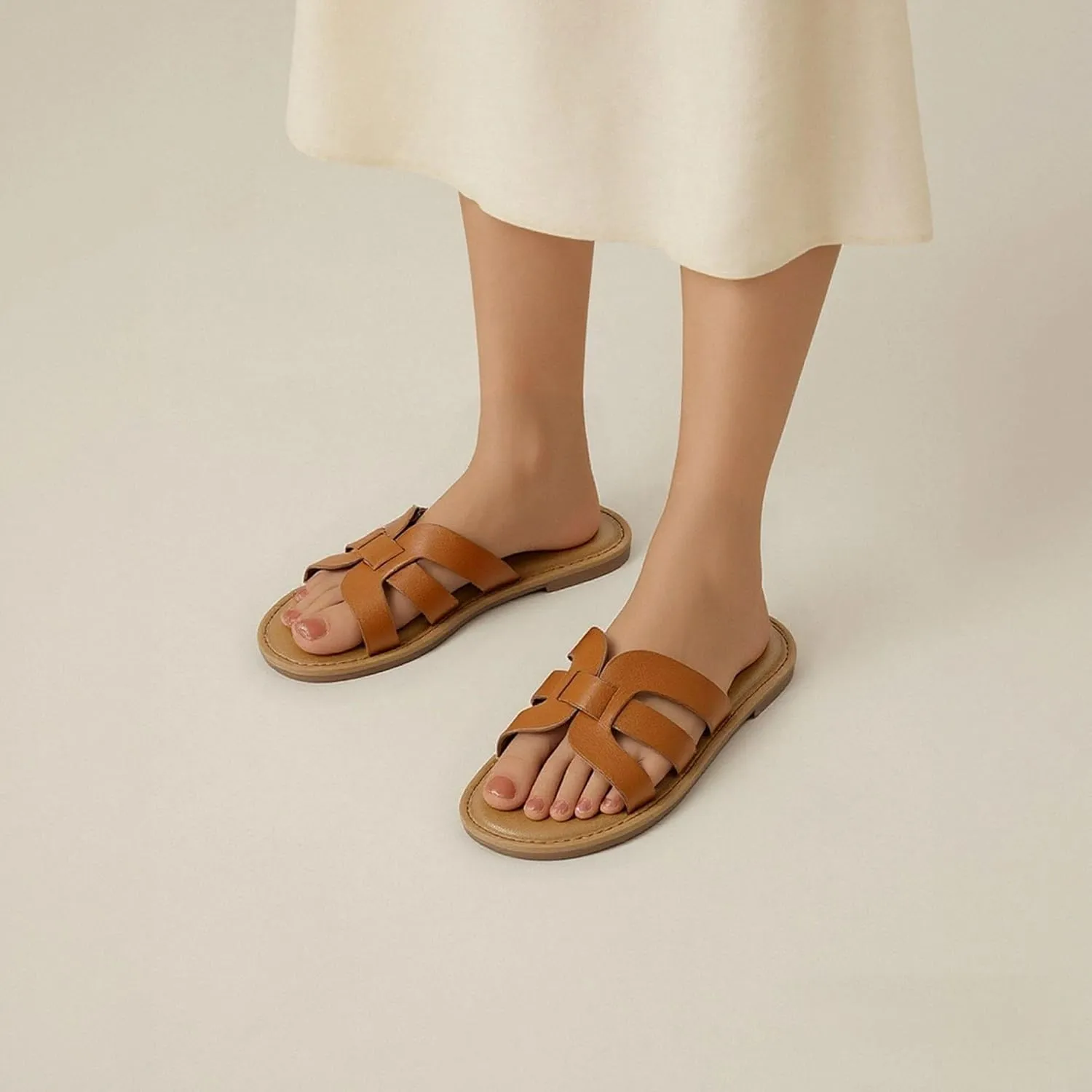 mazeskin Womens Memory Foam H-Band Summer Dressy Flat Slide Sandals