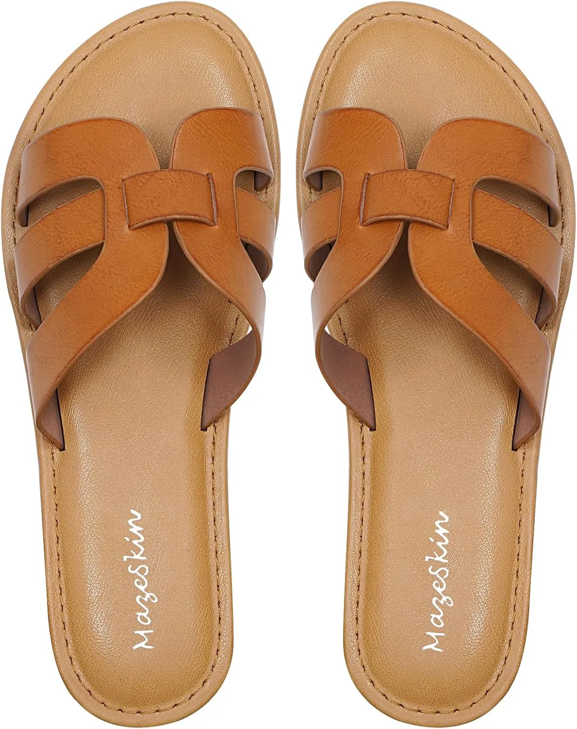 mazeskin Womens Memory Foam H-Band Summer Dressy Flat Slide Sandals