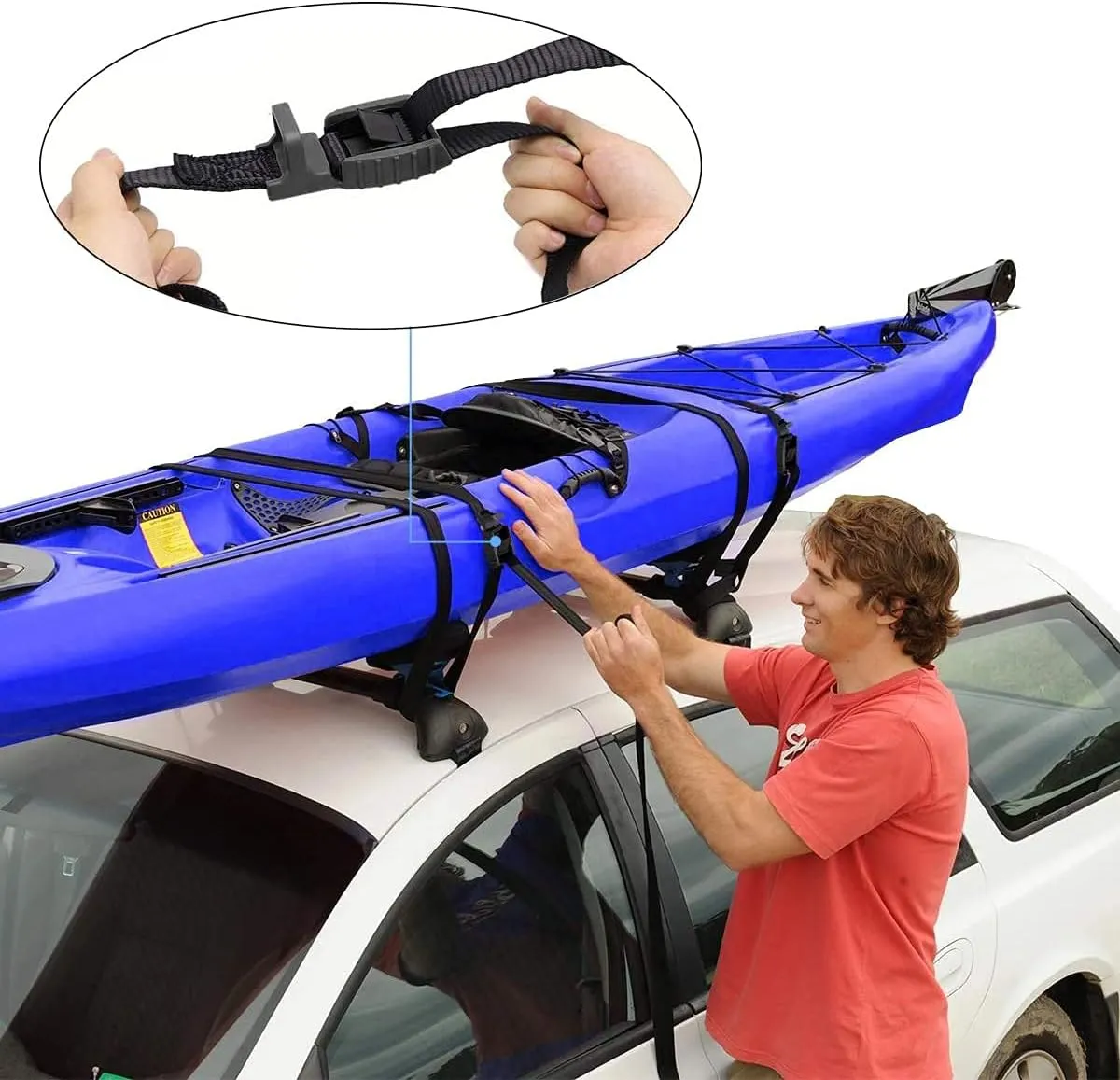 Mind and Action 16 Ft Sturdy Tie Down Strap Lashing Strap with Rubber Padded Cam Lock Buckle,for Car Roof Rack,Kayak Canoe SUP Surfboard Tie Down,Boat Trailer Tow Strap(2 Pack)