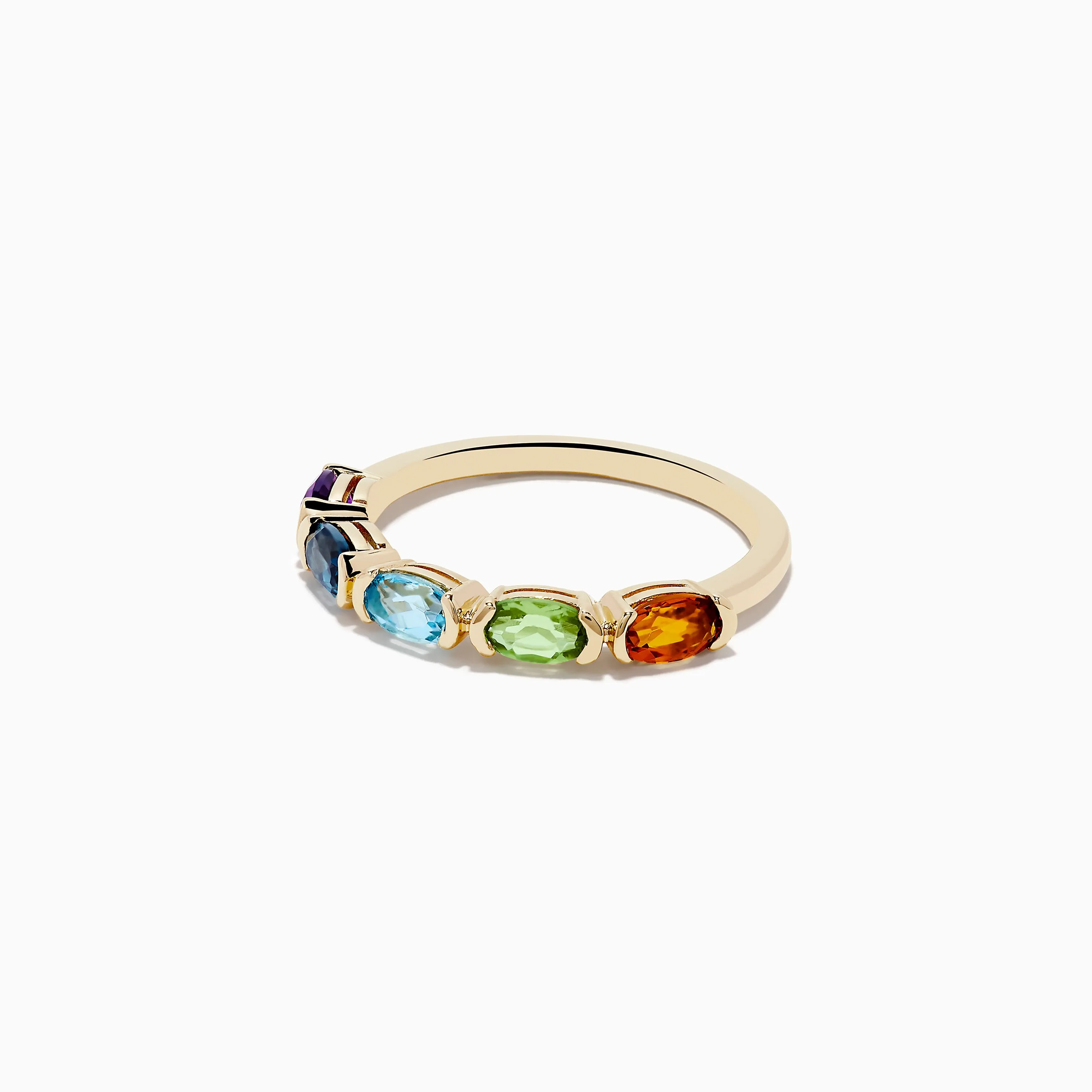 Mosaic 14K Yellow Gold Amethyst, Blue Topaz, Citrine and Peridot Ring