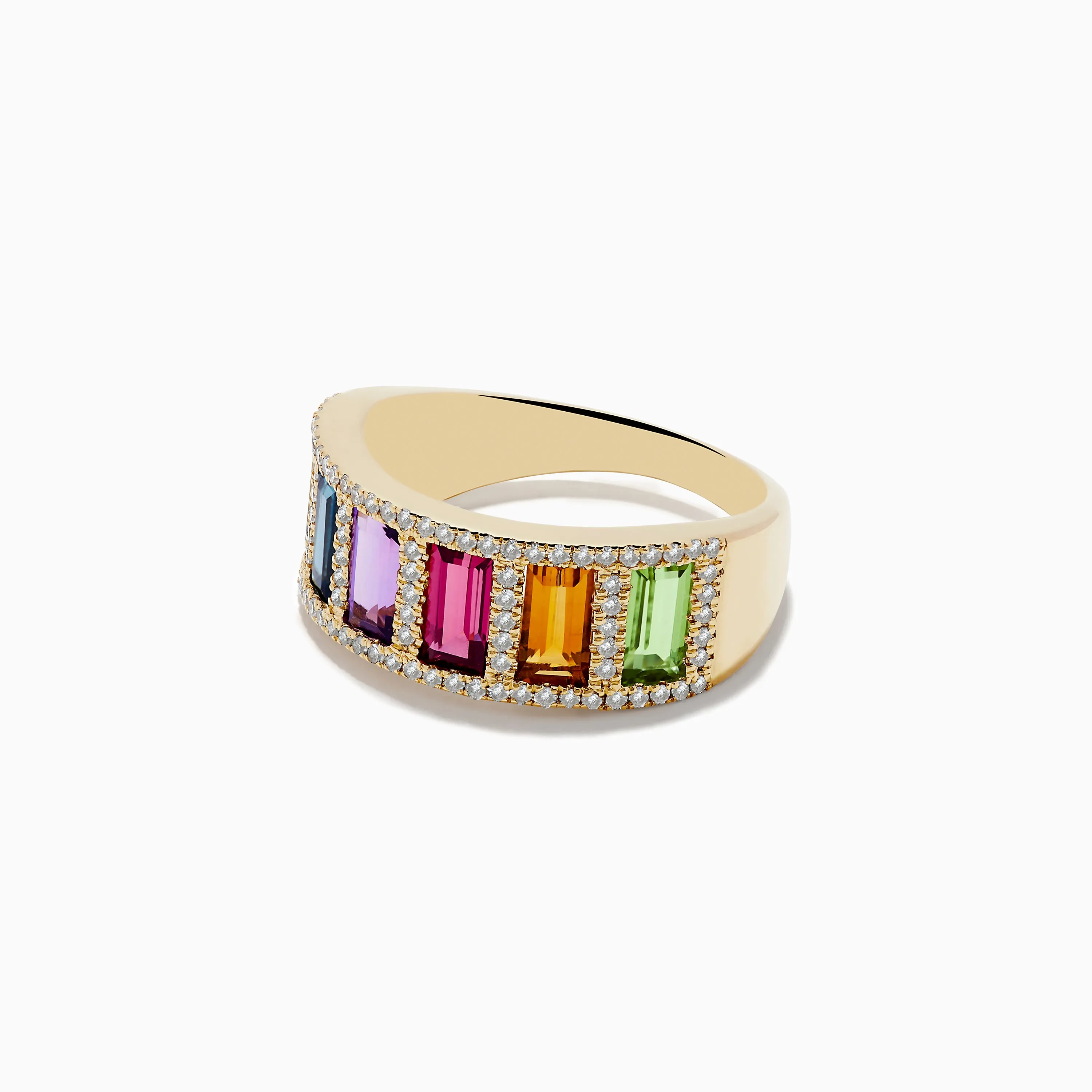 Mosaic 14K Yellow Gold Multi Gemstone and Diamond Ring