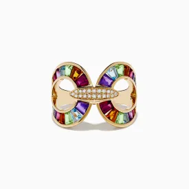 Mosaic 14K Yellow Gold Semi Precious and Diamond Ring