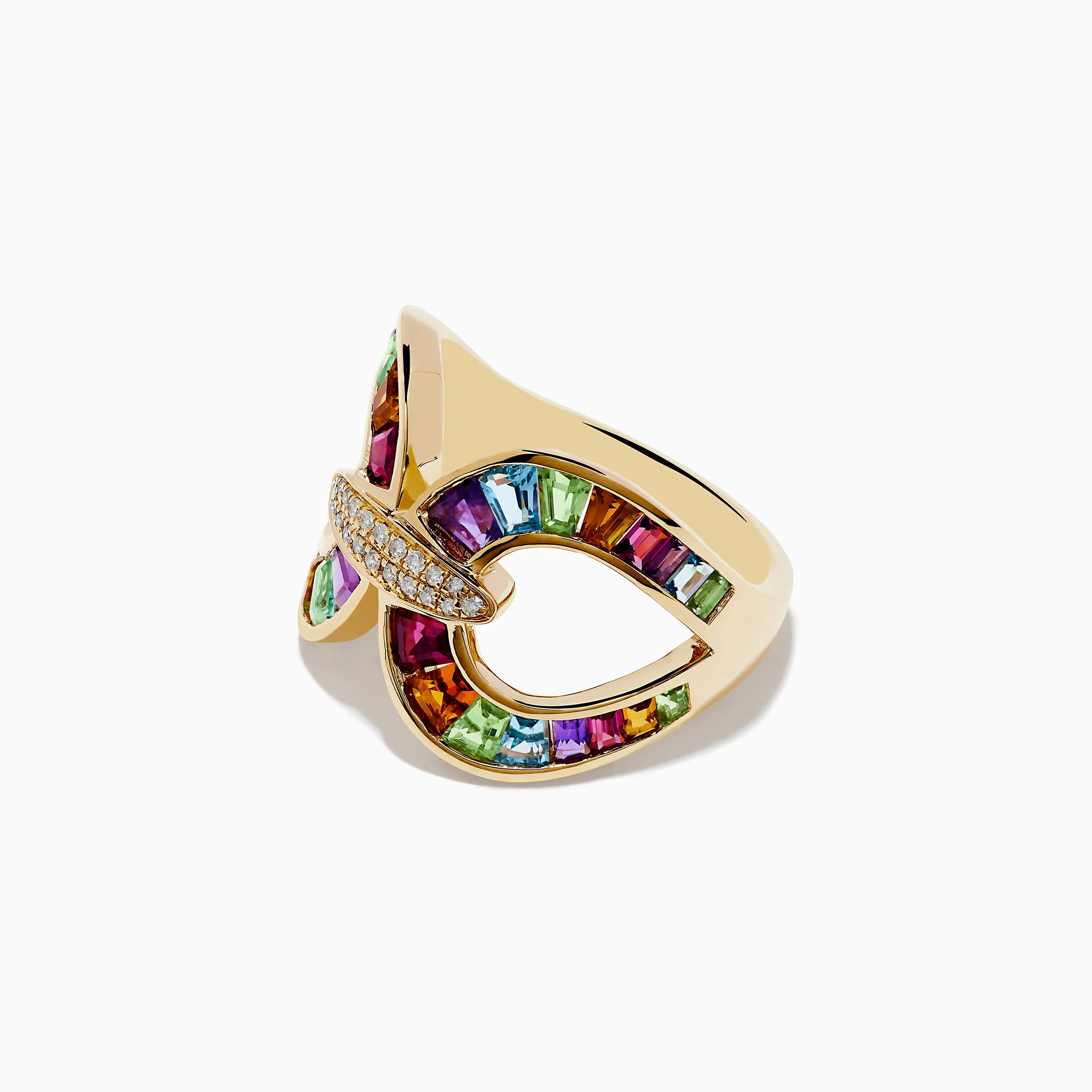 Mosaic 14K Yellow Gold Semi Precious and Diamond Ring